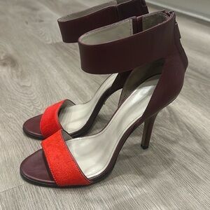 Pour La Victoire Burgundy Leather Pony Hair Ankle Heels
